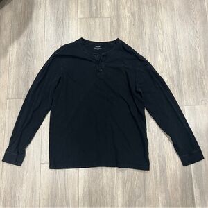 VINCE Men's Black Long Sleeve Slub Henley Shirt